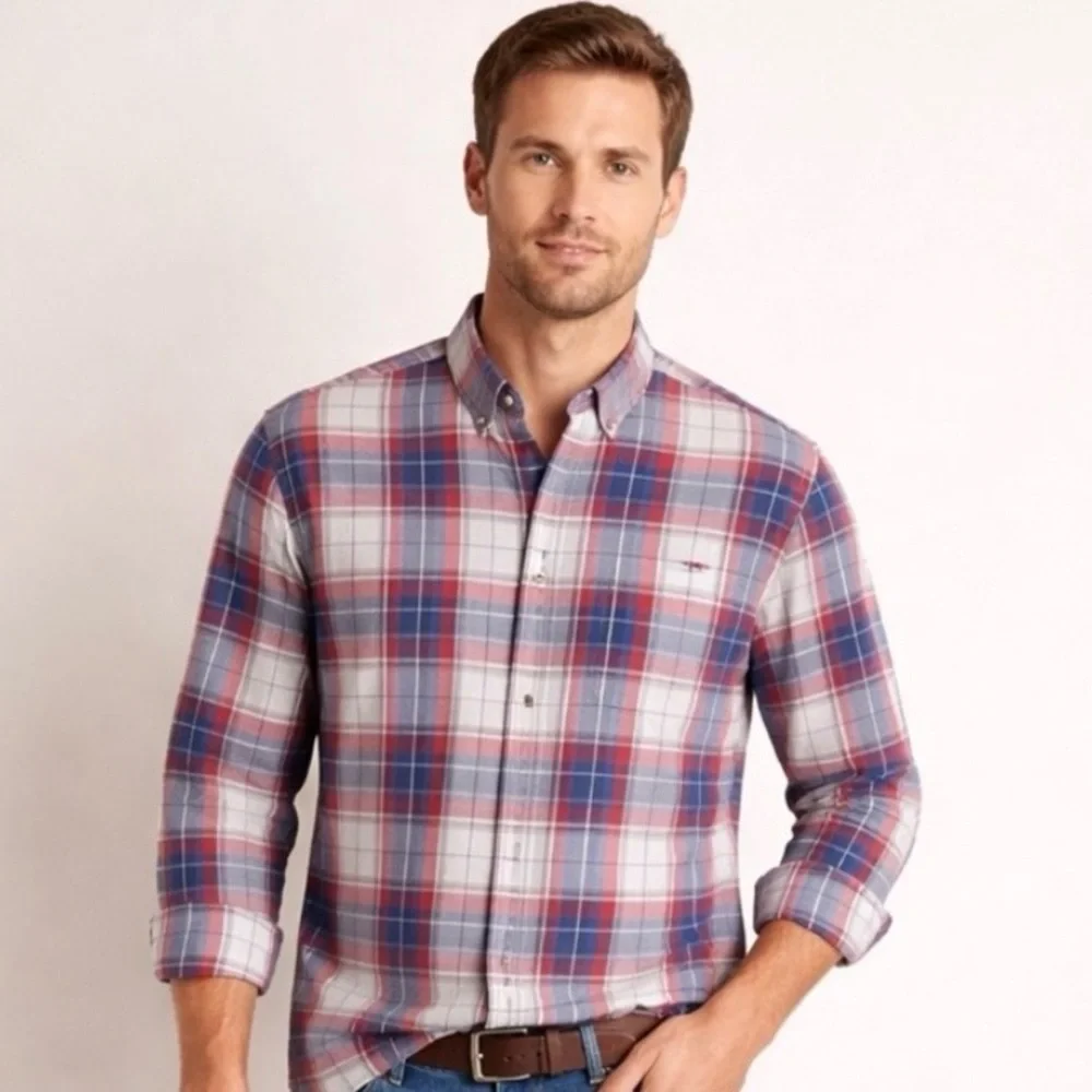 Tommy Hilfiger Mens XL Plaid Button Down Shirt Red Blue White Cotton